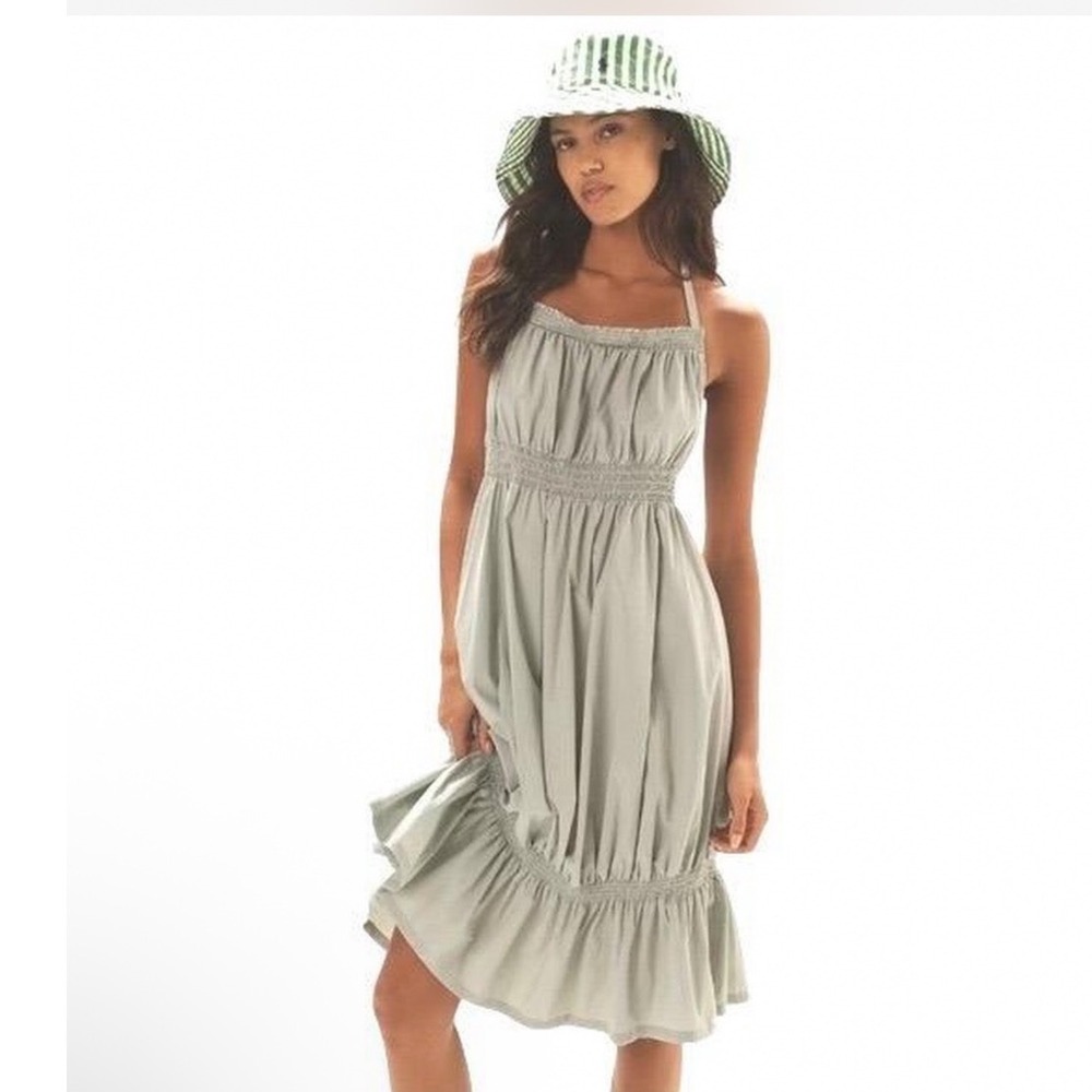 Daily Practice by Anthropologie Blue Haze Liability Dress Smocked Halter Midi M